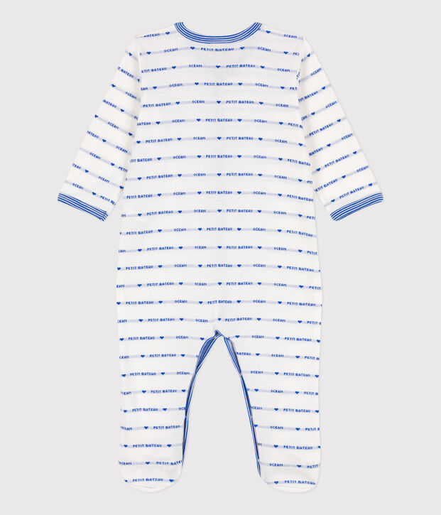 Strampler aus Baumwoll-Jacquard weiss/blau