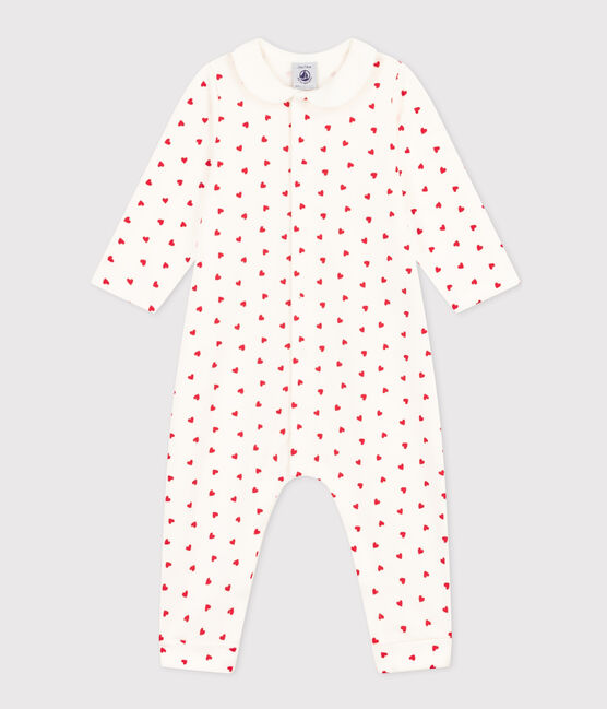 Baby-Langoverall aus Molton, mit kleinen Herzen bedruckt weiss MARSHMALLOW/rot TERKUIT