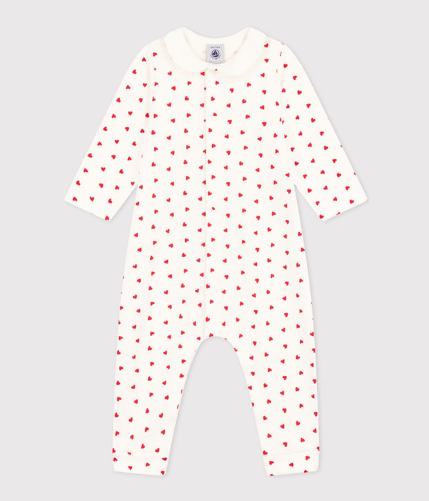 Baby-Langoverall aus Molton, mit kleinen Herzen bedruckt weiss/rot