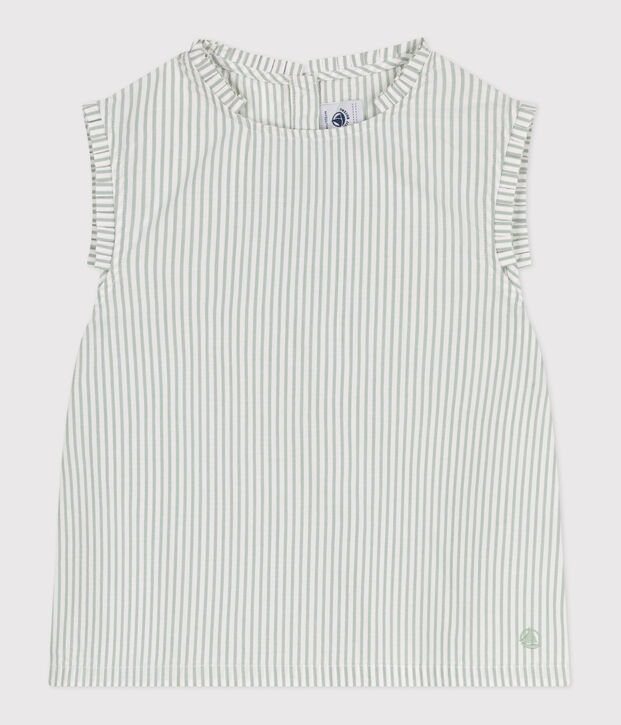 &Auml;rmellose Kinder-Bluse mit Streifen gr&uuml;n/weiss