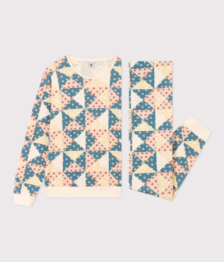Pyjama aus Baumwolle mit Patchworkmuster f&uuml;r Damen naturfarben/vielfarbig