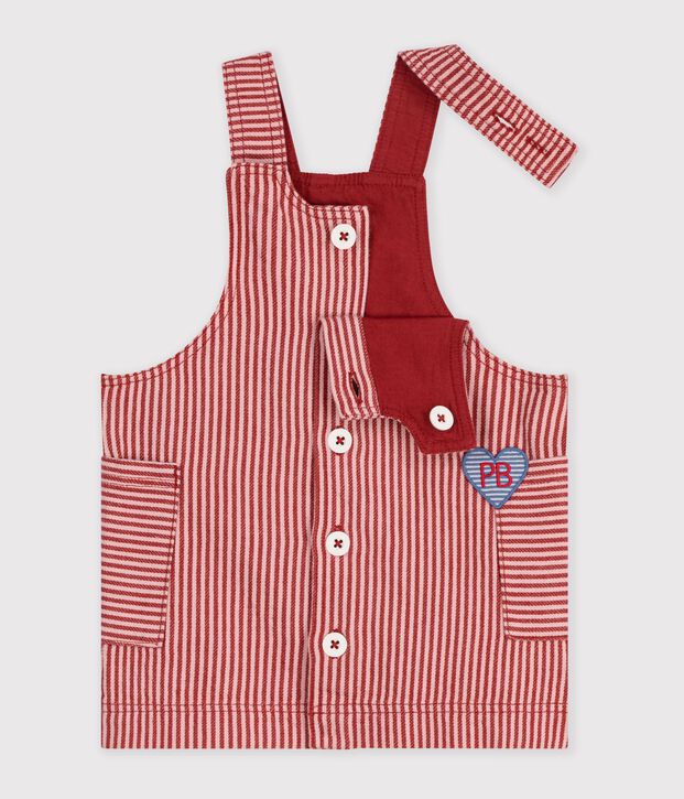 &Auml;rmelloses Baby-Kleid aus Baumwolle mit Streifen und Herz-Aufn&auml;her rosa/rosa