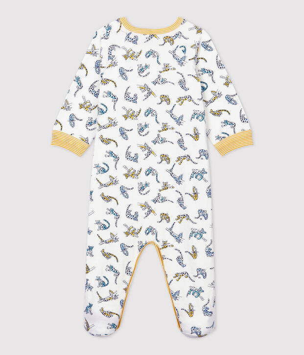 Baby-Strampler aus Baumwolle mit Panther-Muster weiss/vielfarbig