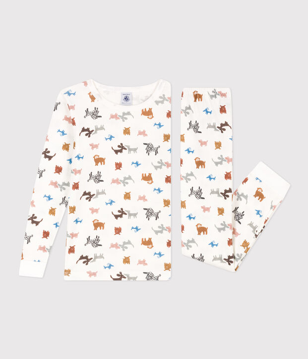 Kinderpyjama aus Baumwolle in schmaler Passform weiss/vielfarbig