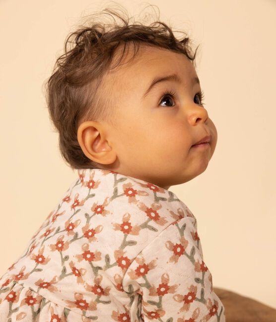 Bedrucktes langärmeliges Babykleid aus gestepptem Doppeljersey weiss AVALANCHE/ MULTICO