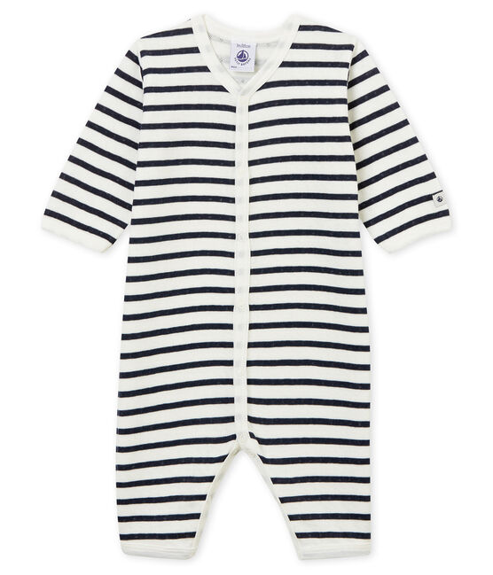 Unisex Baby Strampler ohne Fuß aus gedoppeltem Jersey weiss MARSHMALLOW/blau SMOKING