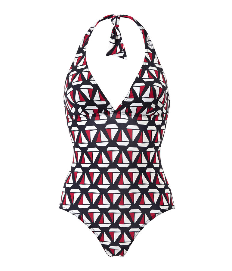 Bedruckter Damen-Badeanzug blau SMOKING/weiss MULTICO