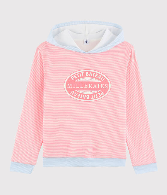 Gestreiftes Kapuzen-Sweatshirt aus Baumwolle für Damen rosa GRETEL/weiss MARSHMALLOW