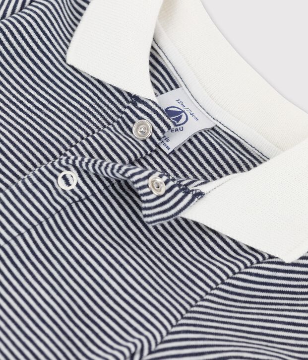 Baby-Body aus Bio-Baumwolle mit Ringelstreifen und Polokragen blau/weiss