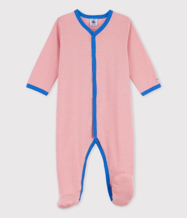 Gestreifter Baby-Strampler aus Bio-Baumwolle rosa/weiss