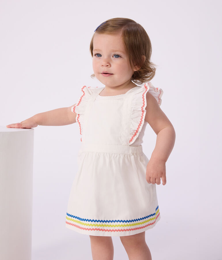 Baby-Latzkleid aus einfarbiger Baumwolle weiss