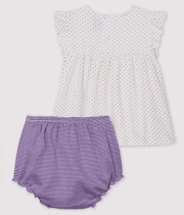 Zweiteiliges Baby-Set f&uuml;r M&auml;dchen violett/weiss