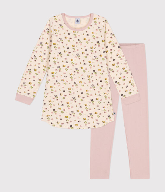 Nachthemd aus aufgerautem Jersey mit Blumenmuster für Kinder rosa SALINE/weiss MULTICO