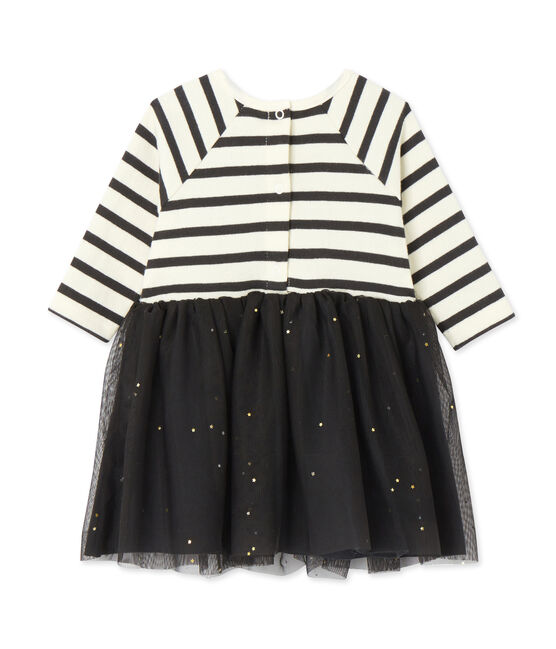 Baby-Mädchen-Kleid im Materialmix beige COQUILLE/grau CAPECOD