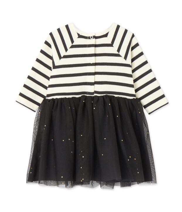 Baby-M&auml;dchen-Kleid im Materialmix weiss/grau