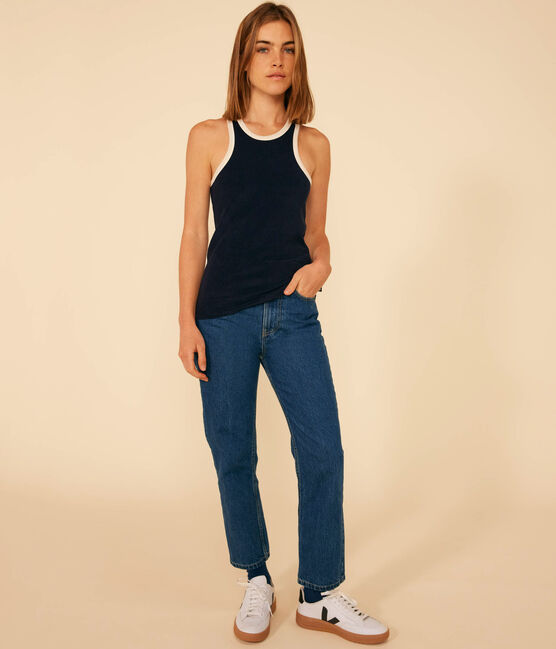 Damen-Tanktop aus Baumwoll-Frottee blau SMOKING
