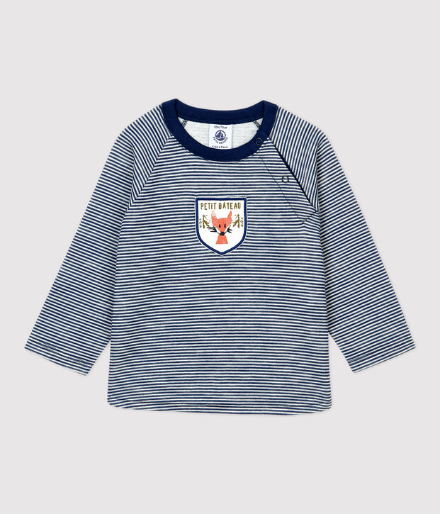 Baby-T-Shirt aus Wolle und Baumwolle. blau/weiss
