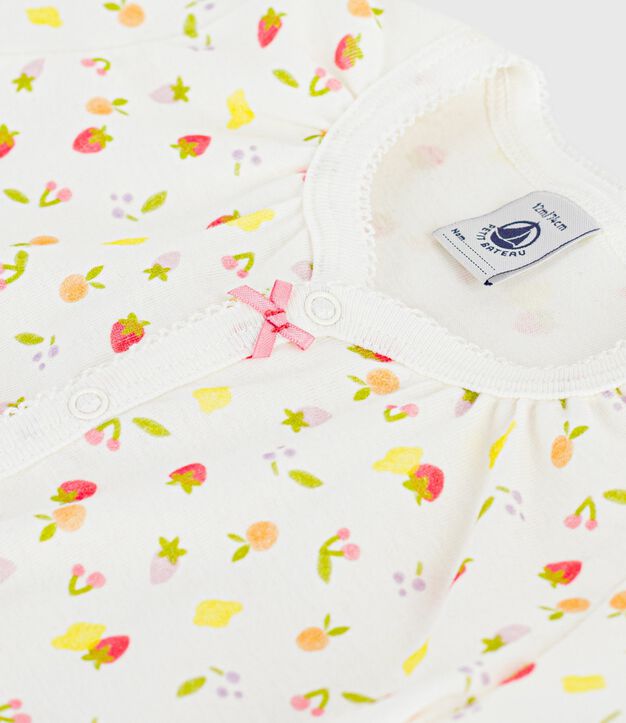 Baby-Kurzoverall aus Baumwolle mit Fruchtmotiv weiss/rosa