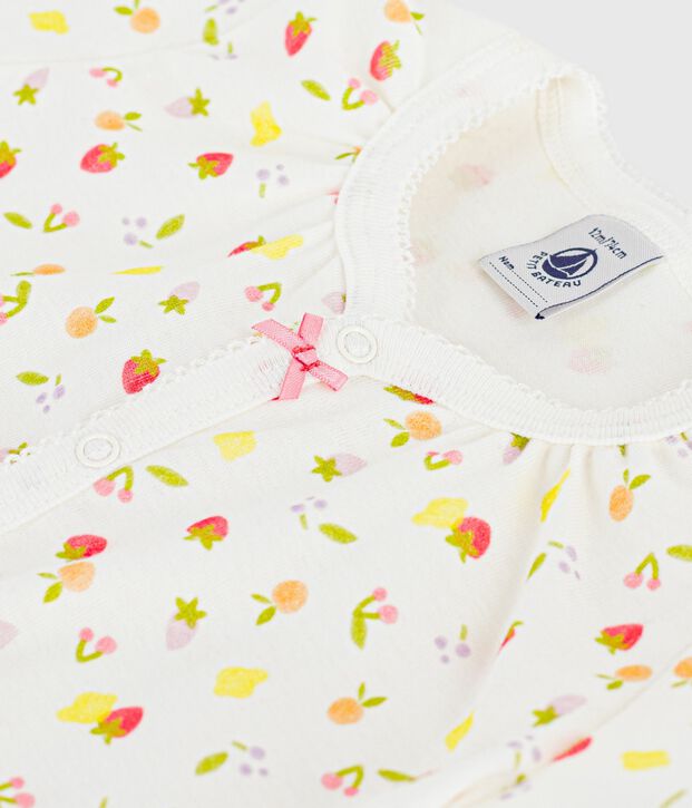 Baby-Kurzoverall aus Baumwolle mit Fruchtmotiv weiss/rosa