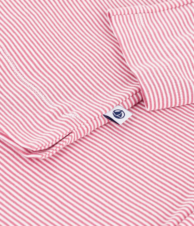 Damen-Pyjama aus Baumwolle mit geraden Beinen und Streifen rosa/weiss