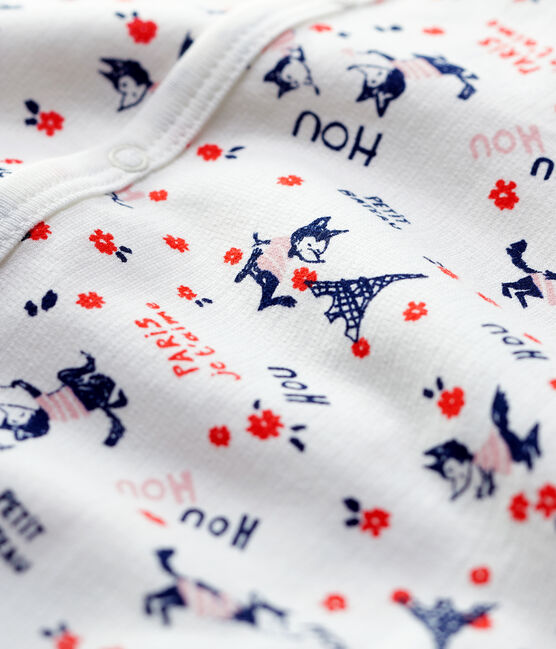 Baby-Strampler aus Molton und Bio-Baumwolle mit Paris-Motiv weiss MARSHMALLOW/weiss MULTICO
