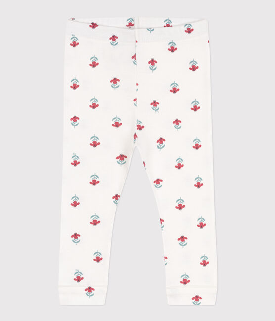Baby-Leggings aus Baumwolle mit Blumenmuster weiss MARSHMALLOW/weiss MULTICO