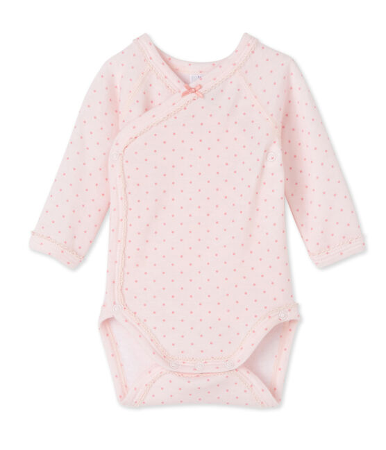 Langärmeliger Baby-Mädchen-Body aus Wolle/Baumwolle für Neugeborene rosa VIENNE/rosa GRETEL