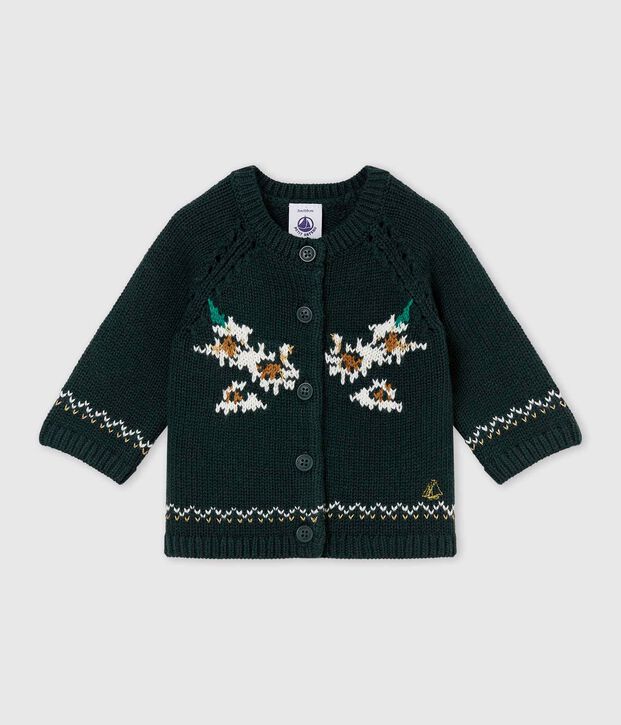 Baby M&auml;dchenCardigan aus Woll/Baumwollgemisch gr&uuml;n/vielfarbig
