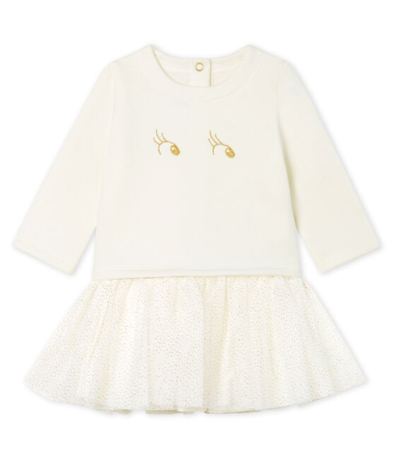 Langärmeliges Babykleid aus Materialmix für Mädchen weiss MARSHMALLOW CN