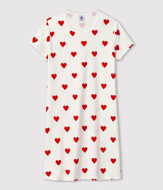 Kindernachthemd aus Baumwolle mit Herzmotiv für Mädchen weiss MARSHMALLOW/rot TERKUIT
