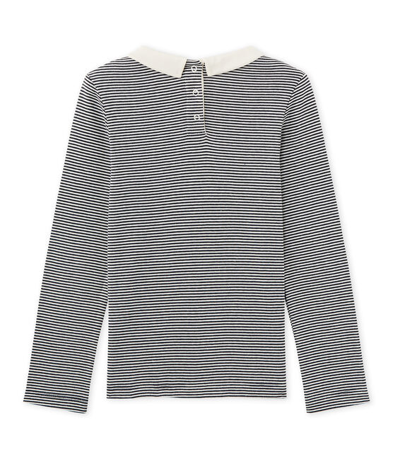 Mädchen-Langarmshirt mit Milleraies-Ringelmuster blau SMOKING/beige COQUILLE