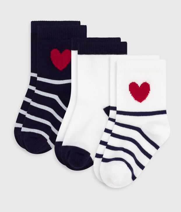 3er-Set Baby-Socken aus Baumwolle mit Streifen und Herz vielfarbig