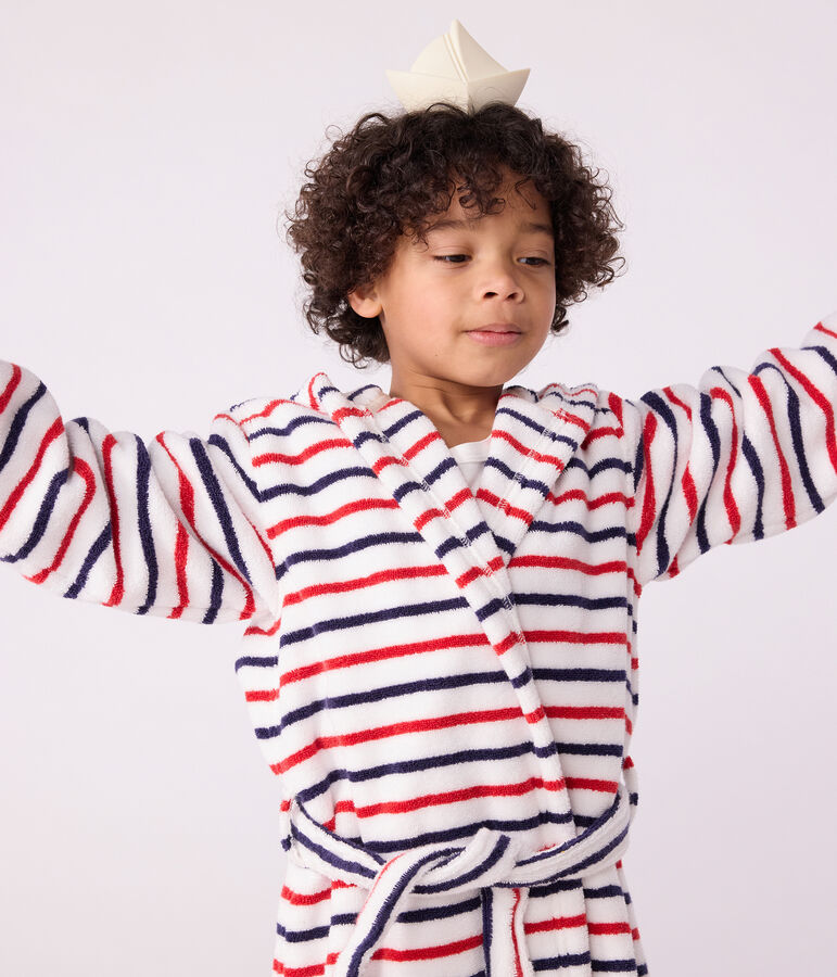 Kinder-Bademantel aus Frottee mit Streifen weiss/vielfarbig