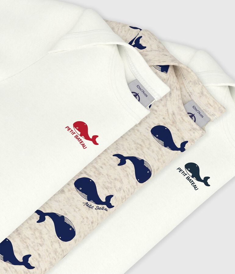 3er-Set kurz&auml;rmelige Bodys aus Baumwolle mit Wal-Motiven vielfarbig