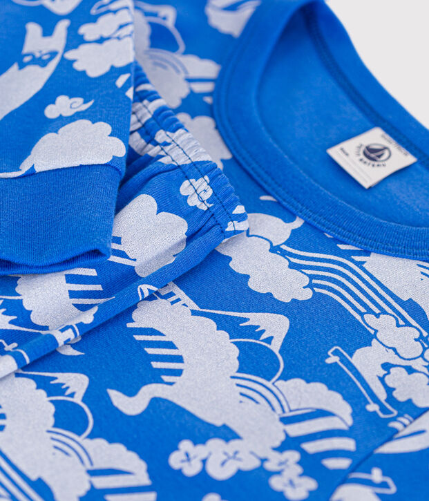 Kinderpyjama aus Baumwolle mit Printmotiv blau/weiss