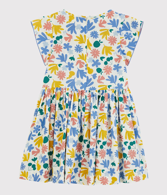 Kurzärmeliges Kinderkleid aus Popeline für Mädchen weiss MARSHMALLOW/weiss MULTICO