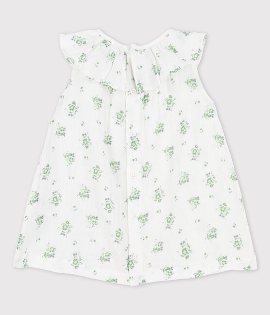 Kurzärmeliges Babykleid aus Bio-Musselinstoff mit Blumenmuster weiss MARSHMALLOW/weiss MULTICO