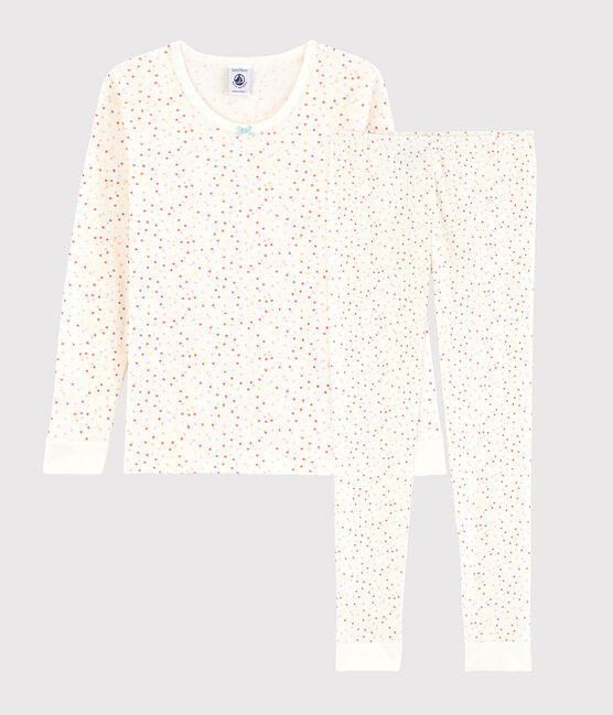 Snugfit-Kinderpyjama aus Bio-Baumwolle mit farbigem Polka-Dot-Muster für Mädchen weiss MARSHMALLOW/weiss MULTICO