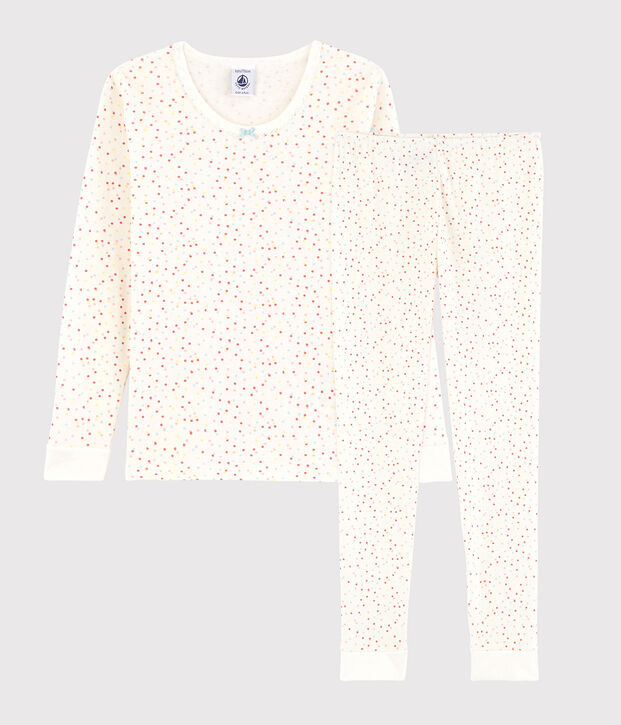 Snugfit-Kinderpyjama aus Bio-Baumwolle mit farbigem Polka-Dot-Muster f&uuml;r M&auml;dchen weiss/vielfarbig