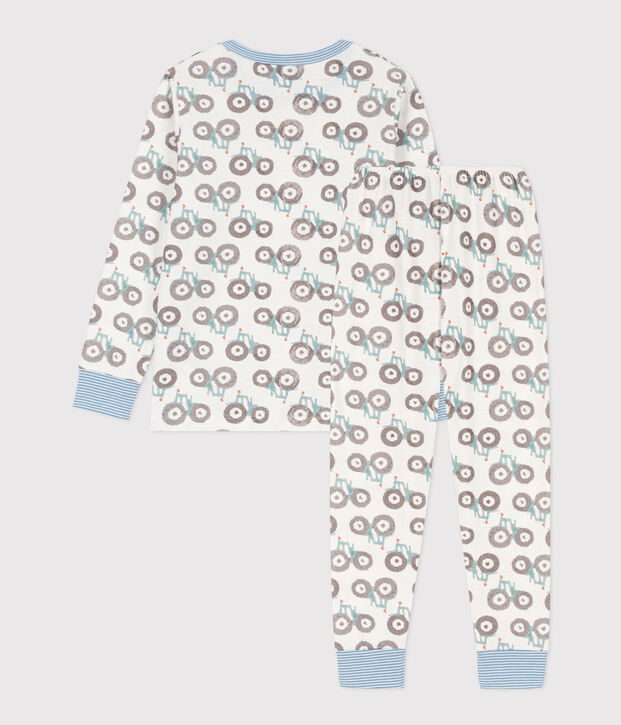 Kinderpyjama aus Baumwolle mit Trecker-Motiv weiss/vielfarbig