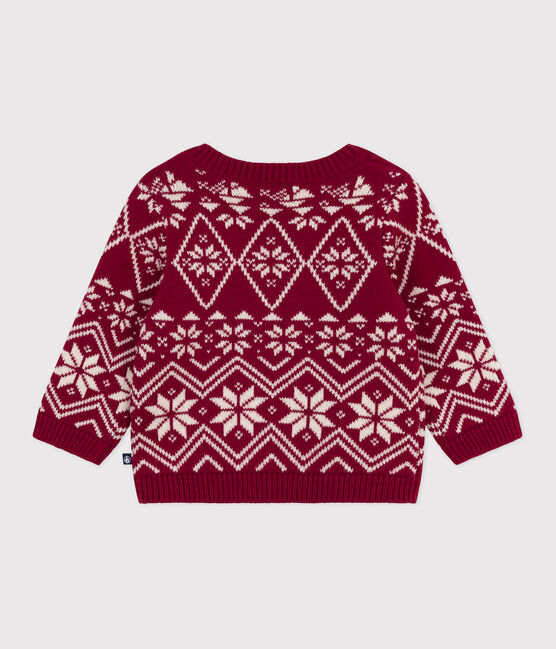Baby-Pullover aus Wolle und Baumwolle mit Muster rot AMARANTE/ AVALANCHE