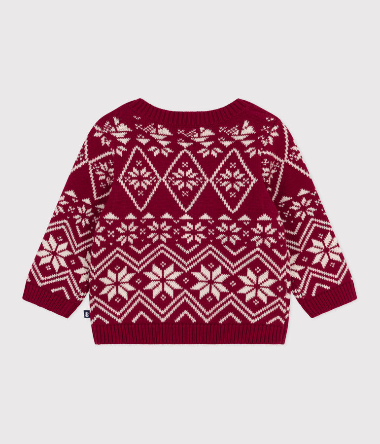 Baby-Pullover aus Wolle und Baumwolle mit Muster rot/naturfarben