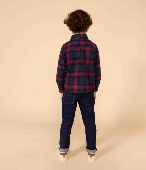 Kinderhemd aus Baumwoll-Flanell mit Karomuster für Jungen blau SMOKING/weiss MULTICO