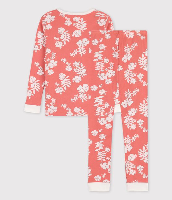 Kinderpyjama aus Baumwolle in schmaler Passform mit Hawaiimuster für Mädchen rosa PAPAYE/ MARSHMALLOW