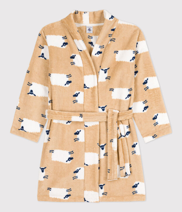 Kinder-Morgenmantel aus Fleece beige/vielfarbig