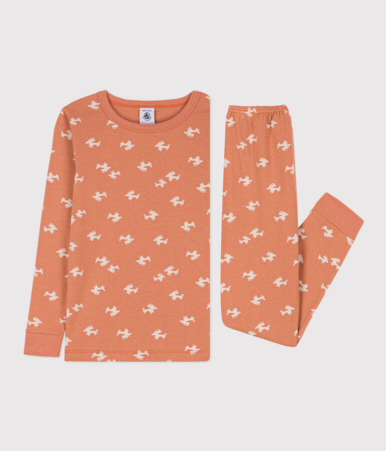 Kinderpyjama aus Baumwolle in schmaler Passform f&uuml;r M&auml;dchen rosa/naturfarben