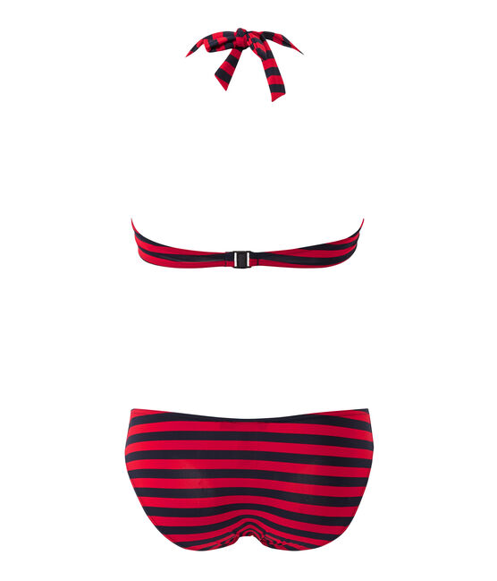 Gestreifter Damen-Bandeau-Bikini blau SMOKING/rot TERKUIT