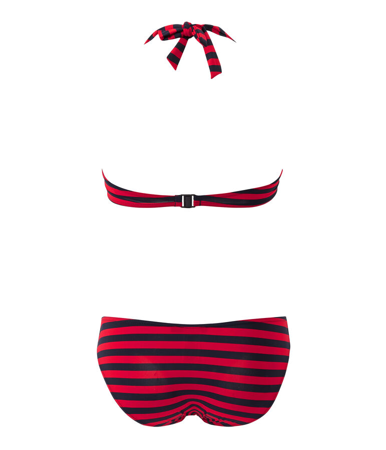 Gestreifter Damen-Bandeau-Bikini blau SMOKING/rot TERKUIT