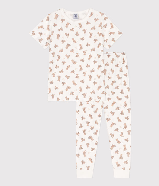 Kurz&auml;rmeliger Kinderpyjama aus Baumwolle mit Leopardenmuster weiss/vielfarbig