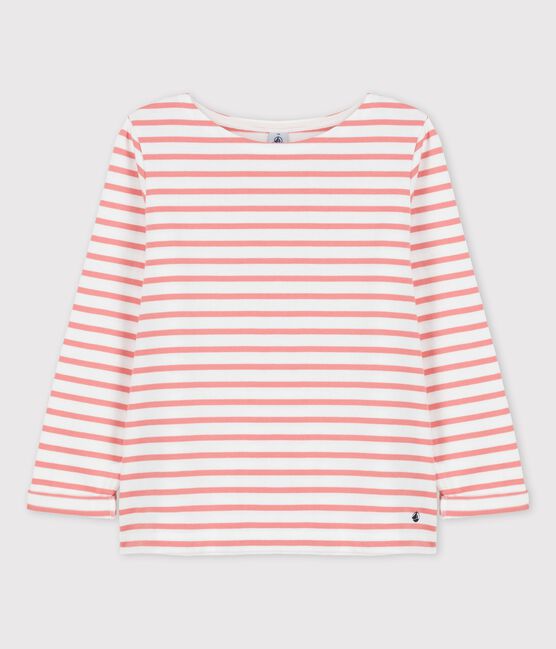 Streifenshirt aus Baumwolle für Damen weiss MARSHMALLOW/ PAPAYE